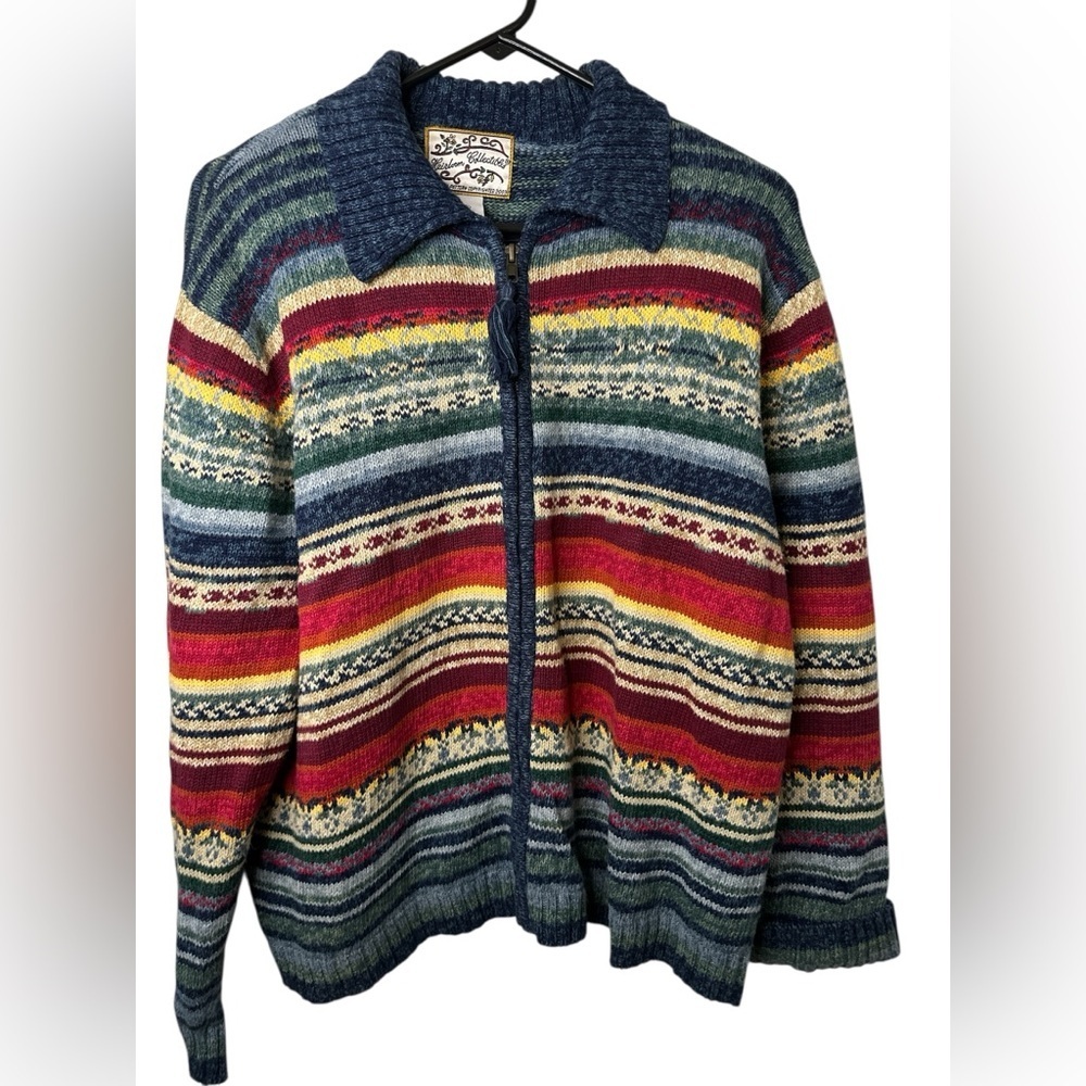 Vintage Heirloom Collectibles Colorful Striped Zip-Up Sweater